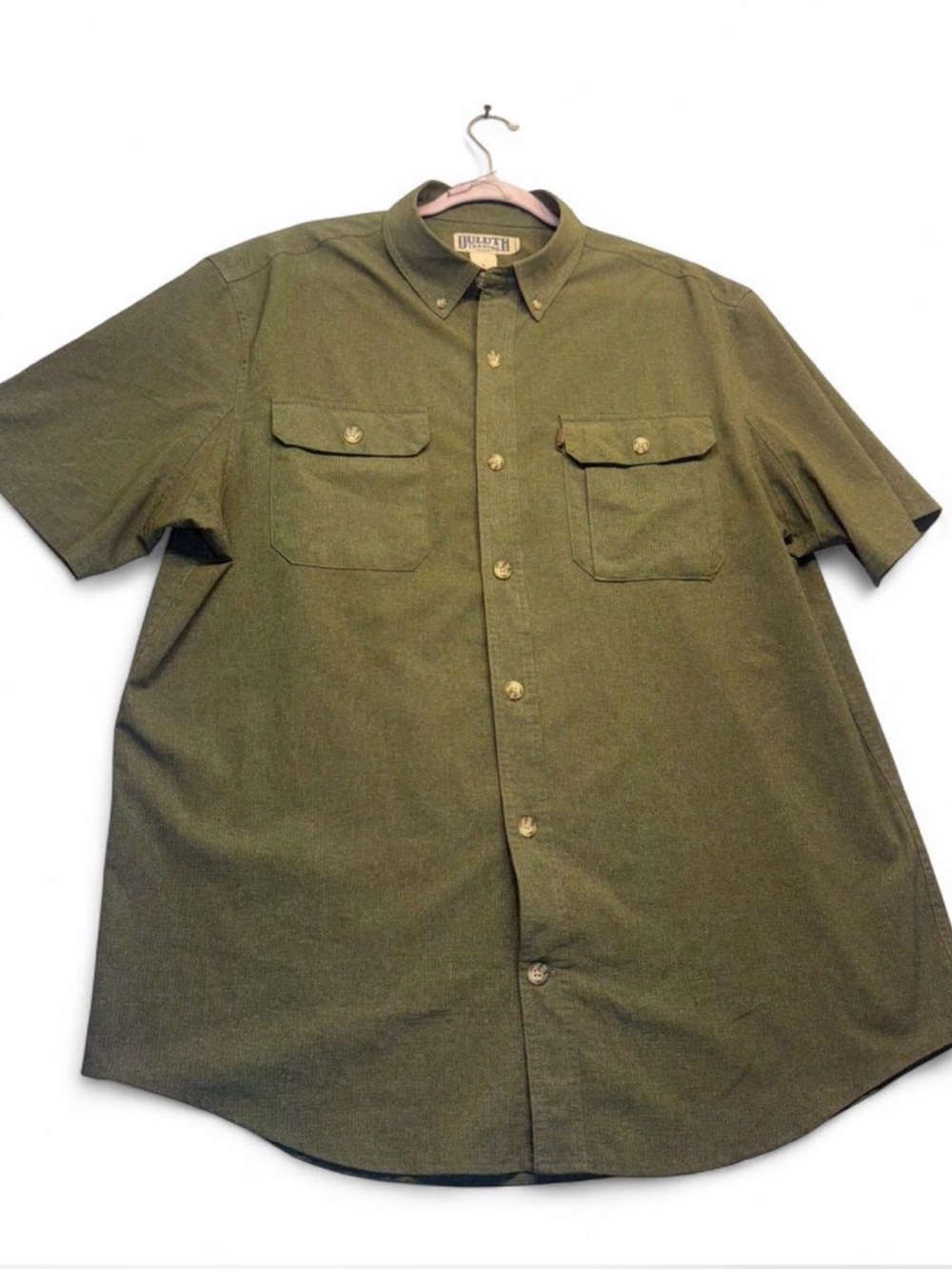 Duluth Trading Co Olive Short-Sleeve Button-Down Shirt